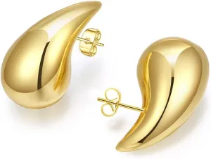 Chunky Gold Hoop Earrings For Women, Silver Hypoallergenic Lightweight Big Thick Tear Drop Statement Teen Girls Dainty Jewelry