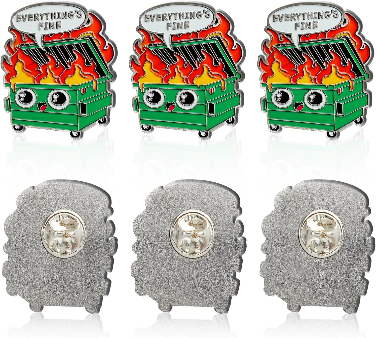 CHURYUML 6Pcs Emotional Dumpster Fire Enamel Pins Set - Funny Everything is Fine Brooch Pins, Cute Button Pin for Backpacks Clothes Hats Bags Motivational Dumpster Fire Gifts for Women & Men
