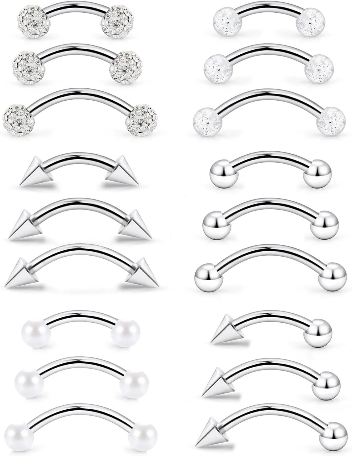 Cisyozi 20G 16G Eyebrow Rings Rook Daith Earrings Surgcal Steel Vertical Lip Rings Snake Eye Tongue Rings Curved Barbell Cartilage Helix Piercings Piercing Jewelry for Women Men 6mm 8mm 10mm Bar