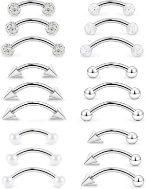 Cisyozi 20G 16G Eyebrow Rings Rook Daith Earrings Surgcal Steel Vertical Lip Rings Snake Eye Tongue Rings Curved Barbell Cartilage Helix Piercings Piercing Jewelry for Women Men 6mm 8mm 10mm Bar