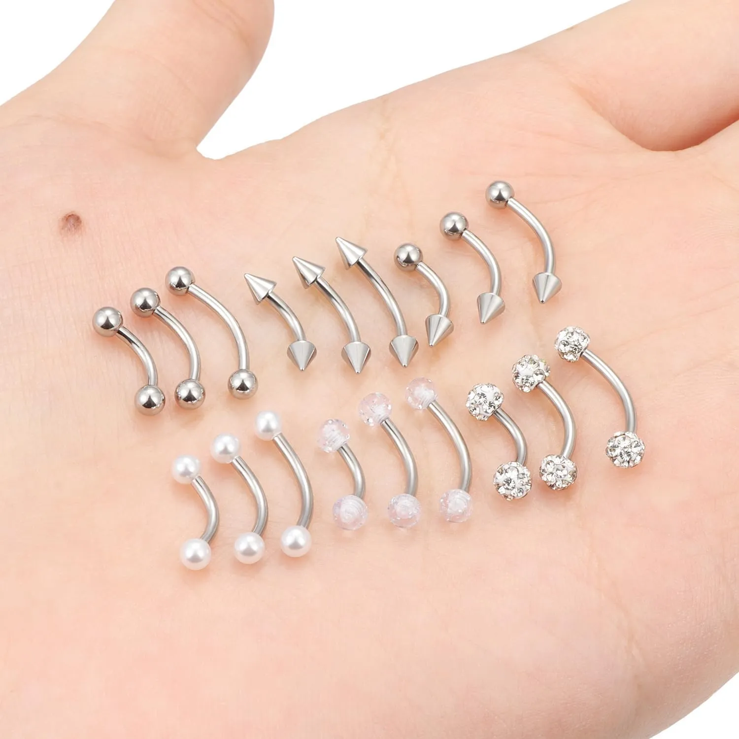 Cisyozi 20G 16G Eyebrow Rings Rook Daith Earrings Surgcal Steel Vertical Lip Rings Snake Eye Tongue Rings Curved Barbell Cartilage Helix Piercings Piercing Jewelry for Women Men 6mm 8mm 10mm Bar
