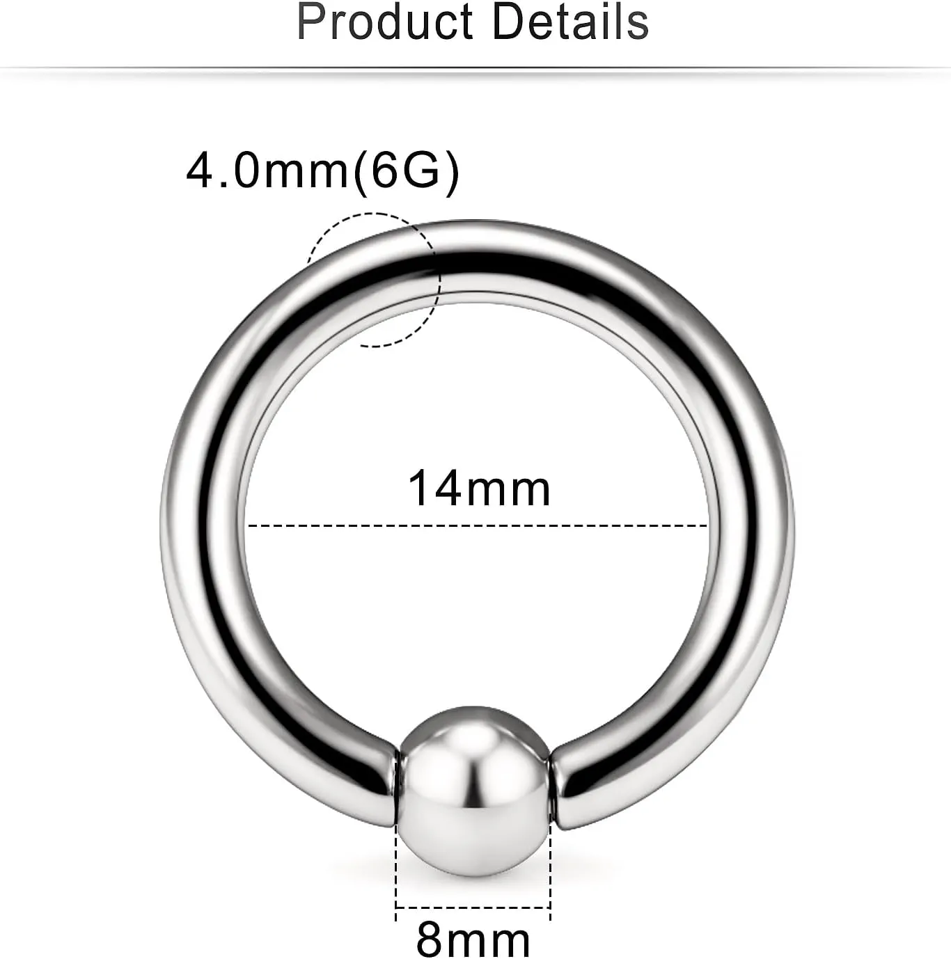 Cisyozi 6G 8G Titaniumm Septum Rings Captive Bead Gauges Tunnels Earrings Stretching kit Hypoallergenic Medical Implant Septum Nose Lip PA Ring Hoop Earring Piercing Jewelry Women Men 12mm 14mm 16mm