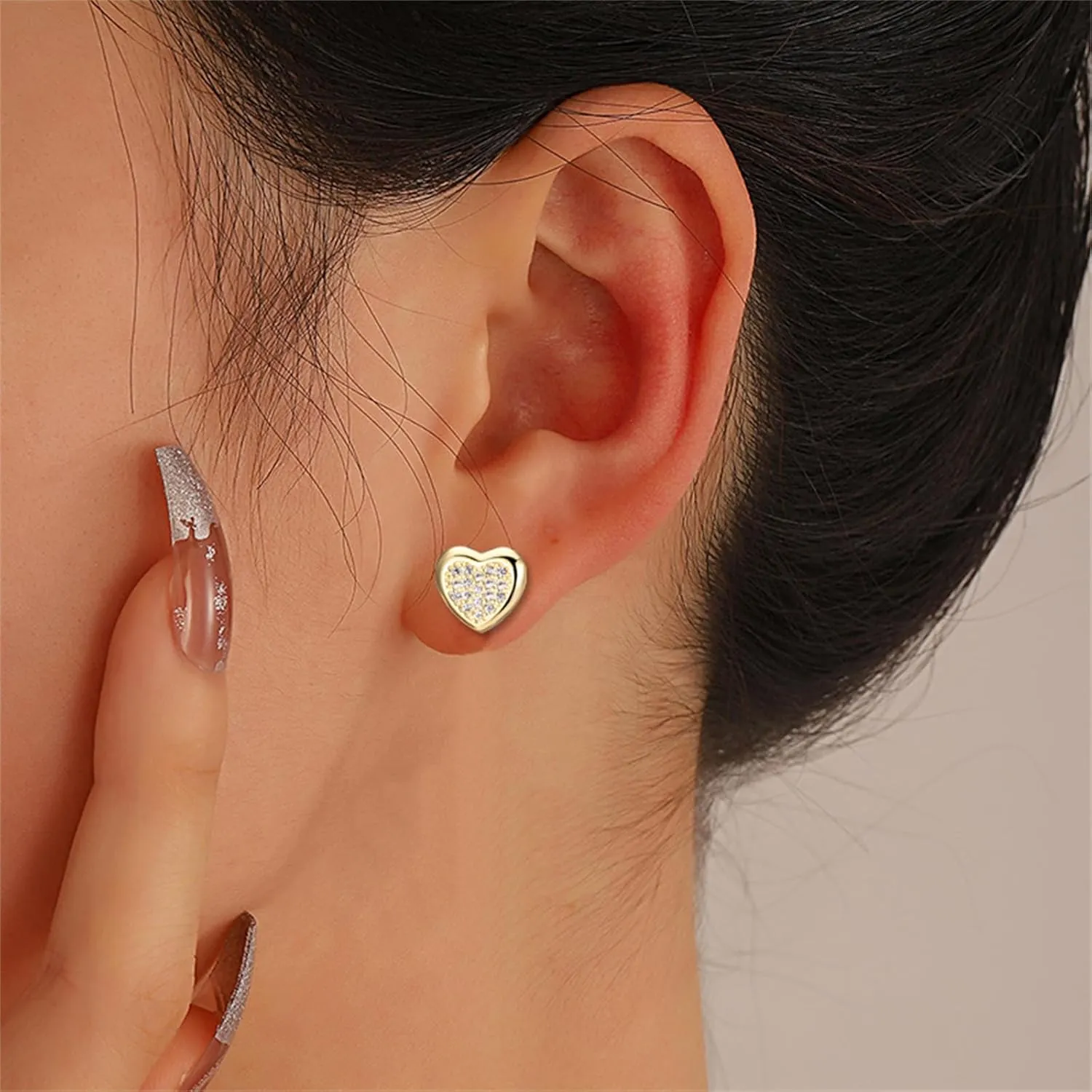 coadipress Heart Stud Earrings for Women Cubic Zirconia Heart Stud Cartilage Tragus Piercing Earrings Small Heart Stud Earrings Dainty Sterling Silver Ear Stud Earrings