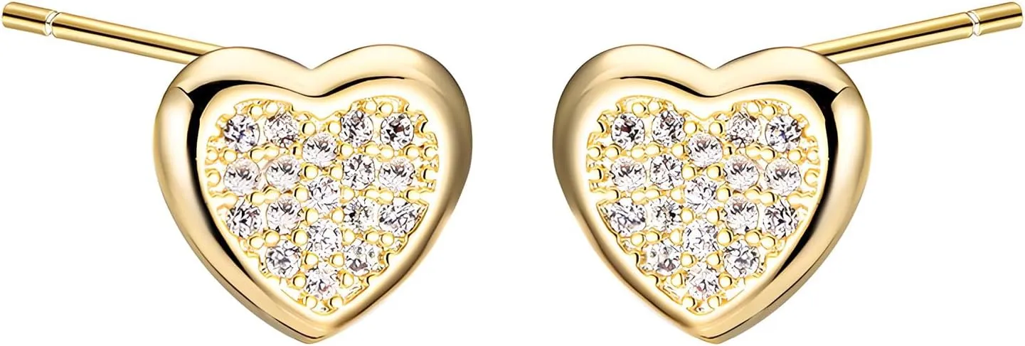 coadipress Heart Stud Earrings for Women Cubic Zirconia Heart Stud Cartilage Tragus Piercing Earrings Small Heart Stud Earrings Dainty Sterling Silver Ear Stud Earrings