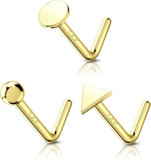 COCHARM 14k Gold Nose Stud 20g Star Moon Heart Yellow Gold Nose Ring Stud L Shape 14K Real Gold Nose Piercing 14kt Solid Gold Nostril Stud l for Women Men