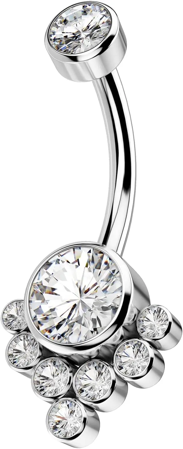 COCHARM G23 Solid Titanium Belly Button Rings for Women Bezel Cluster 14G Implat-Grade Hypoallergenic Navel Rings Cute 14g Belly Rings