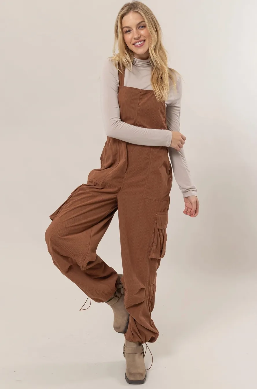 Cord Overalls With Cargo Pocket
