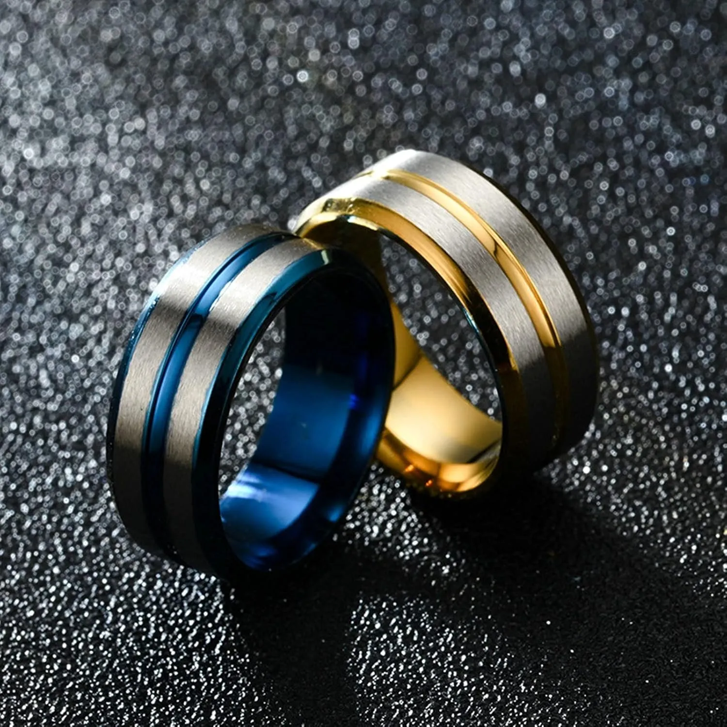 Couples Engagement Rings Set Gold Blue Ring Double Twill, Stainless Steel Couple Rings