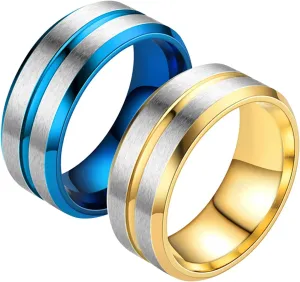 Couples Engagement Rings Set Gold Blue Ring Double Twill, Stainless Steel Couple Rings