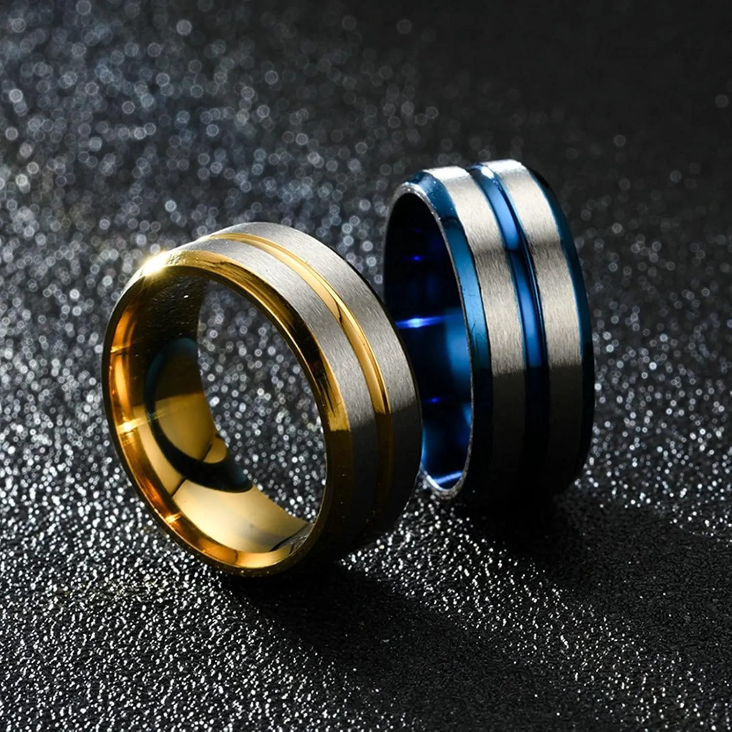 Couples Engagement Rings Set Gold Blue Ring Double Twill, Stainless Steel Couple Rings