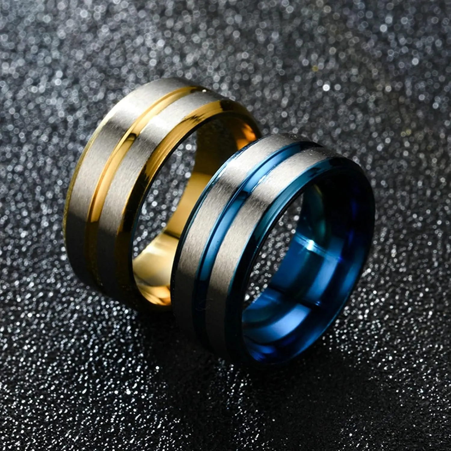 Couples Engagement Rings Set Gold Blue Ring Double Twill, Stainless Steel Couple Rings