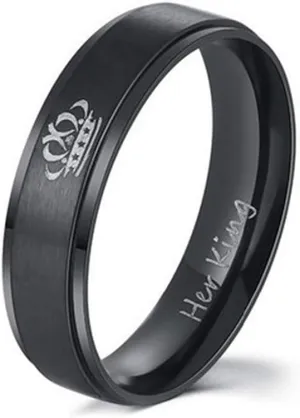 Couples Promise Rings for Him Her King Queen Crown Engraved Black Titanium Stainless Steel Wedding Engagement Rings for Couples BF GF