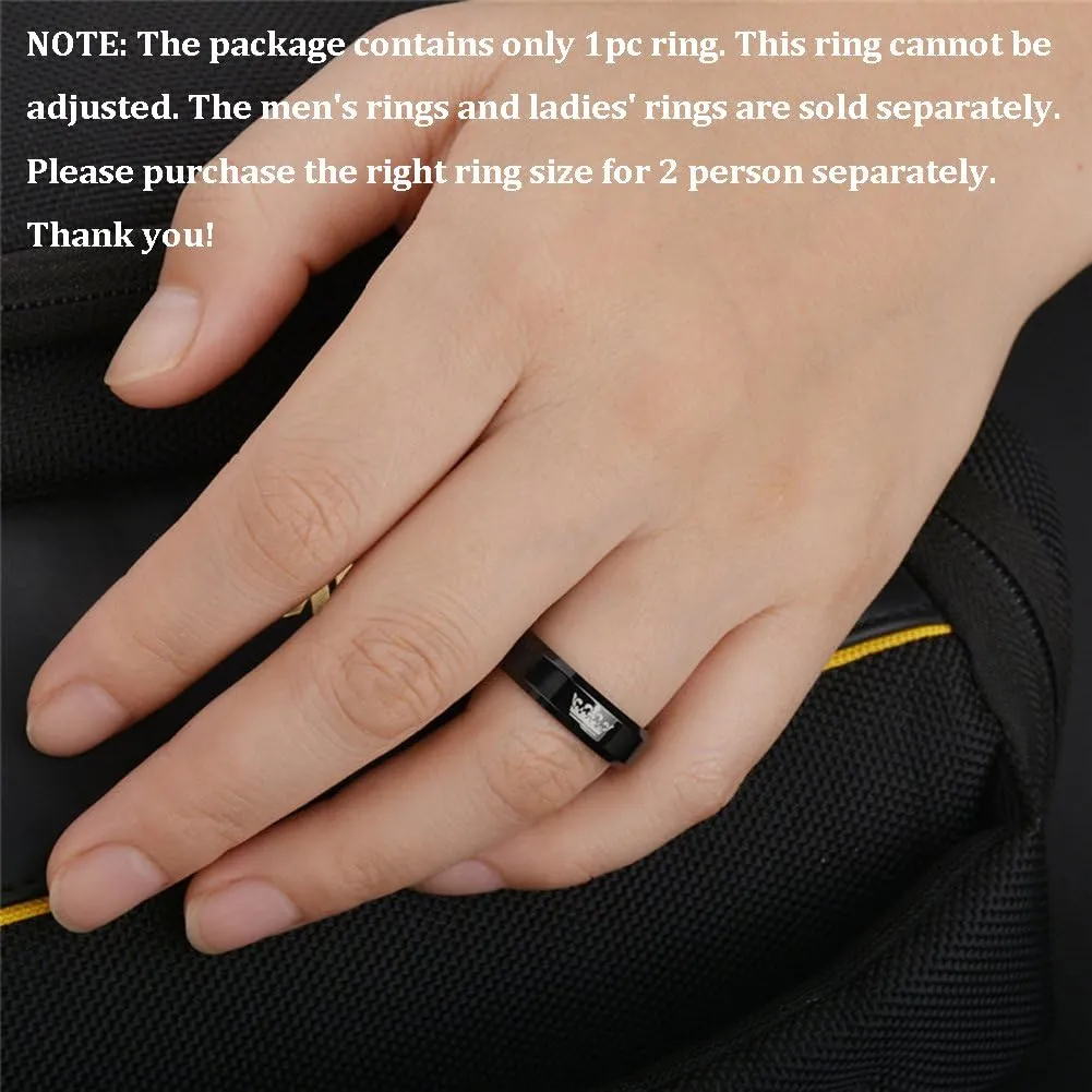 Couples Promise Rings for Him Her King Queen Crown Engraved Black Titanium Stainless Steel Wedding Engagement Rings for Couples BF GF