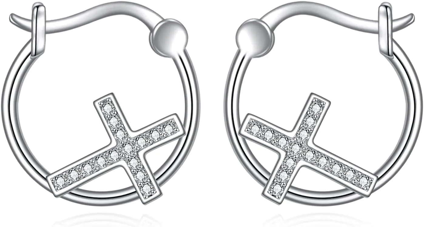 Cross Earrings Sterling Silver Cross Dangle Earrings Scarves Earrings Faith Cross Jewelry Birthday Christmas Gifts for Women Wife