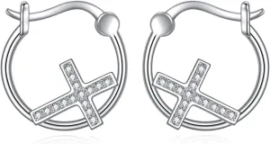 Cross Earrings Sterling Silver Cross Dangle Earrings Scarves Earrings Faith Cross Jewelry Birthday Christmas Gifts for Women Wife