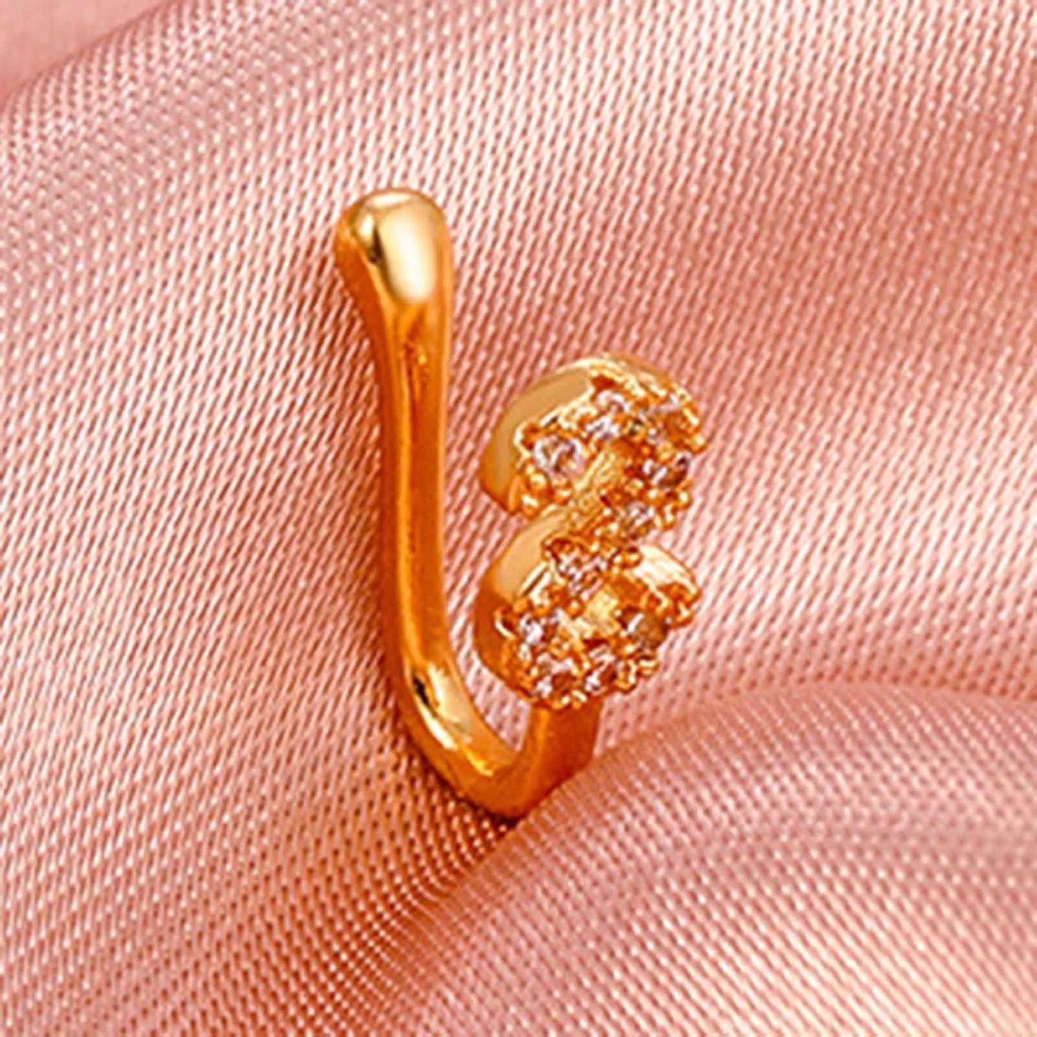 Crystal Initial Nose Ring Gold Fake Septum Nose Rings Copper Inlaid Zircon Letter S Nose Cuff Tiny Alphabet U-shaped Clip On Nose Ring Bendable Non Piercing Nose Jewelry for Women Girls