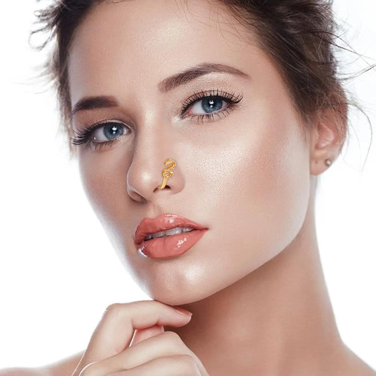 Crystal Initial Nose Ring Gold Fake Septum Nose Rings Copper Inlaid Zircon Letter S Nose Cuff Tiny Alphabet U-shaped Clip On Nose Ring Bendable Non Piercing Nose Jewelry for Women Girls