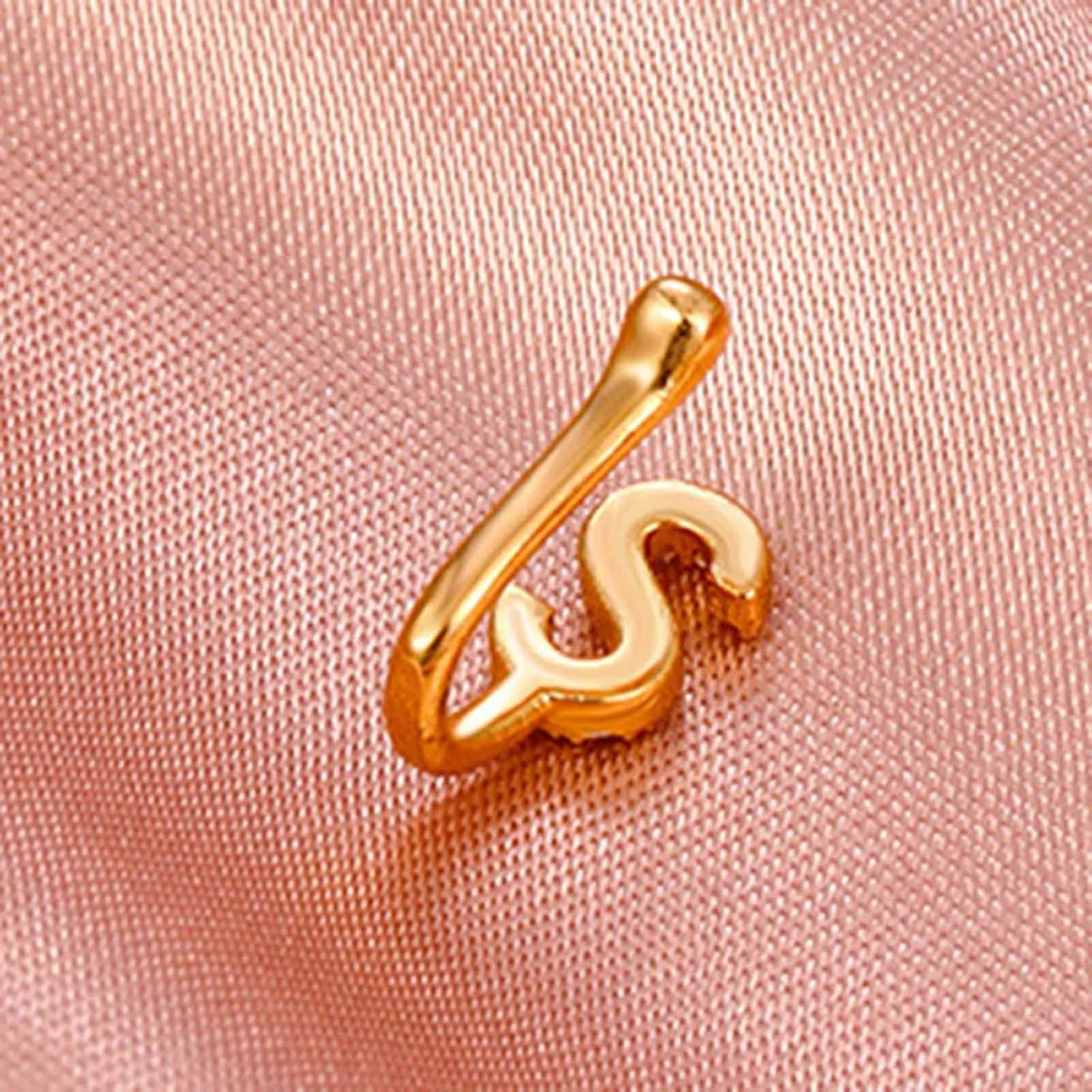 Crystal Initial Nose Ring Gold Fake Septum Nose Rings Copper Inlaid Zircon Letter S Nose Cuff Tiny Alphabet U-shaped Clip On Nose Ring Bendable Non Piercing Nose Jewelry for Women Girls