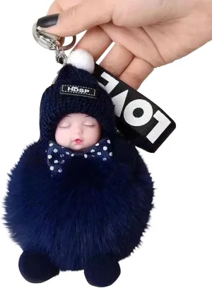 Cute Fluffy Sleeping Baby Doll Keychain Plush Funny Keychains Doll Pom Pom Keychain For Girls Backpacks Pendant