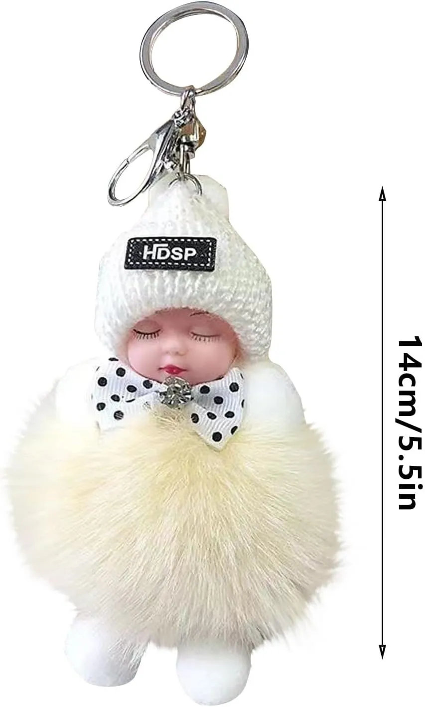 Cute Fluffy Sleeping Baby Doll Keychain Plush Funny Keychains Doll Pom Pom Keychain For Girls Backpacks Pendant