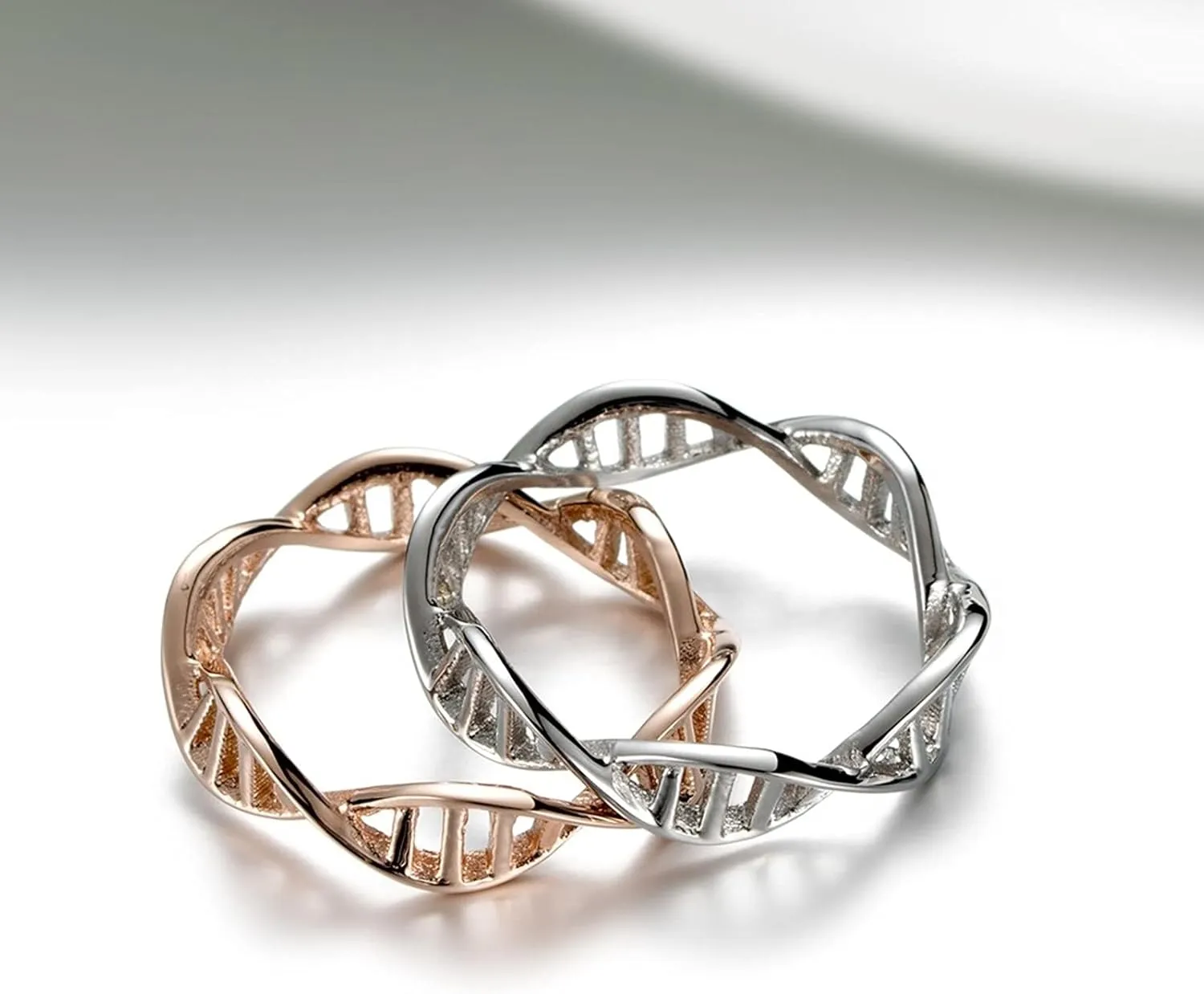 Cute Matching Rings Rose Gold Silver Ring Dna, Stainless Steel Couple Rings