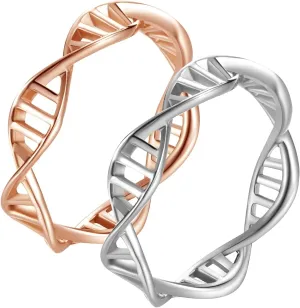 Cute Matching Rings Rose Gold Silver Ring Dna, Stainless Steel Couple Rings
