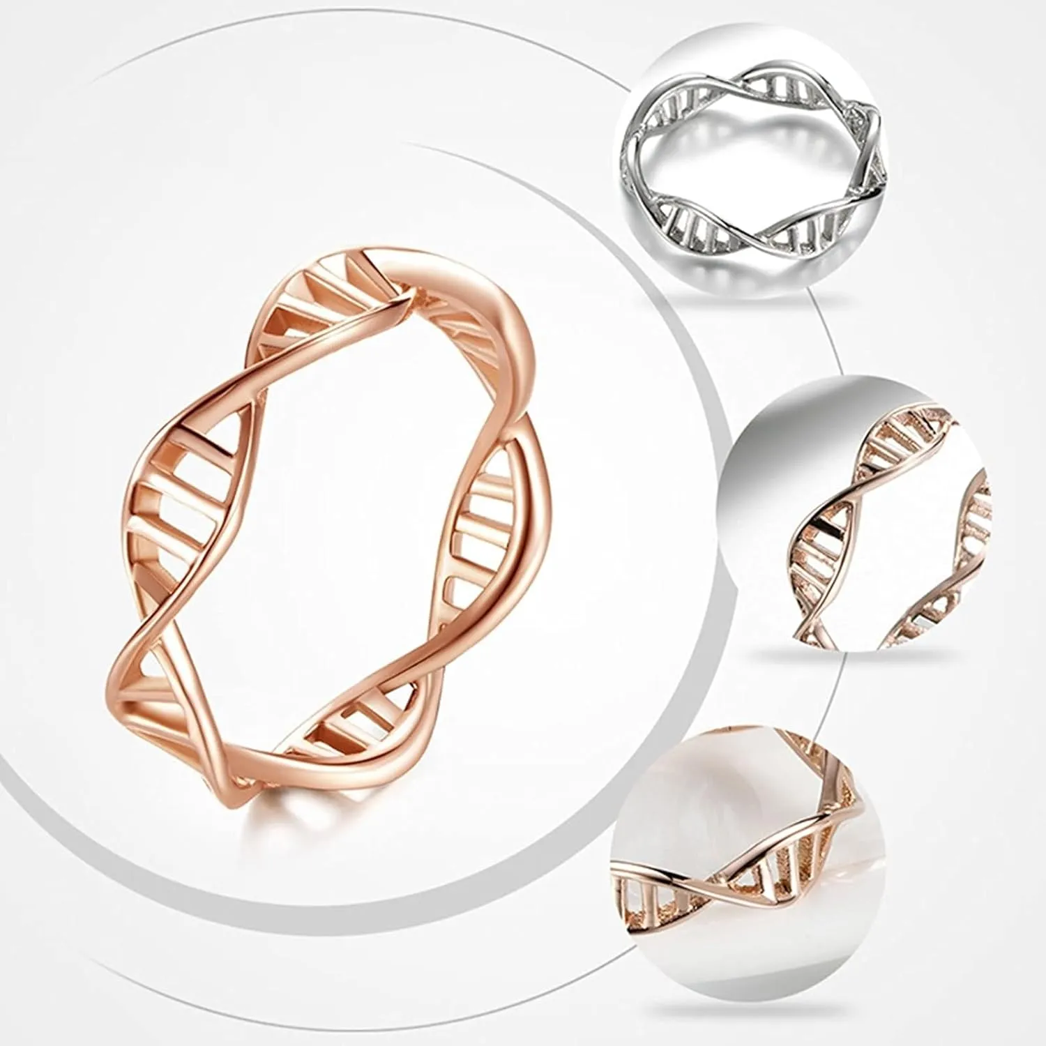 Cute Matching Rings Rose Gold Silver Ring Dna, Stainless Steel Couple Rings
