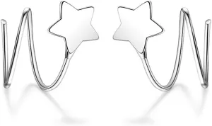 Cute Star Ear Cuff Wraps Sterling Silver Earrings for Cartilage Pierced Ear Women Teens Girls Fashion Piercing Climbers Hypoallergenic