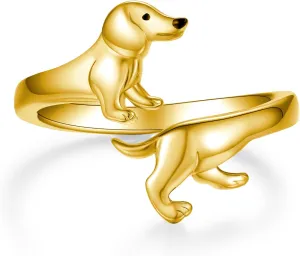 Dachshund/Black Pug/Doberman/Boston Terrier/Beagle Rings for Women 925 Sterling Silver Dog Adjustable Rings Animal Puppy Jewelry Gifts for Women Girls Dog Lovers