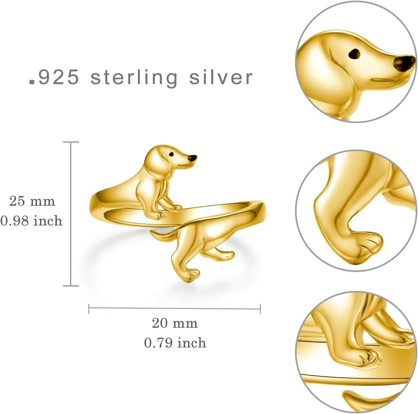 Dachshund/Black Pug/Doberman/Boston Terrier/Beagle Rings for Women 925 Sterling Silver Dog Adjustable Rings Animal Puppy Jewelry Gifts for Women Girls Dog Lovers