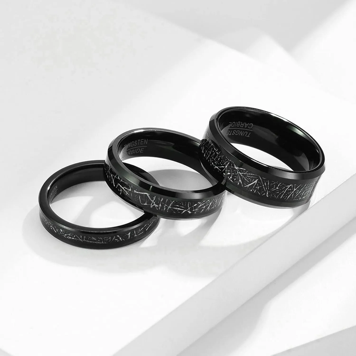 Daesar Womens Mens Engagement Rings Tungsten Free Engraved 4-8MM Polished Metal Foil Couples Engagement Rings Comfort Fit