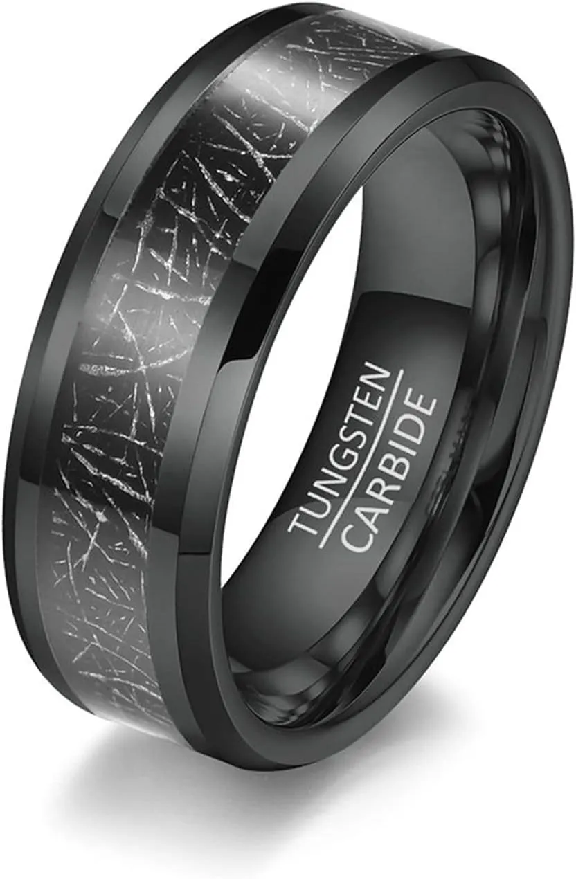 Daesar Womens Mens Engagement Rings Tungsten Free Engraved 4-8MM Polished Metal Foil Couples Engagement Rings Comfort Fit
