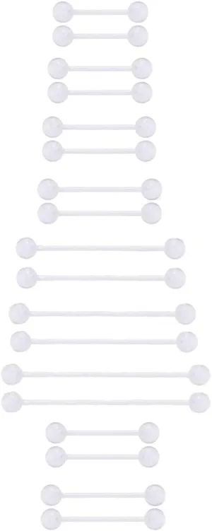 DATOA 18Pcs Clear Tongue Rings Retainer 14G Flexible Acrylic Straight Barbells Nipple/Tongue/Industrial Piercing Jewelry