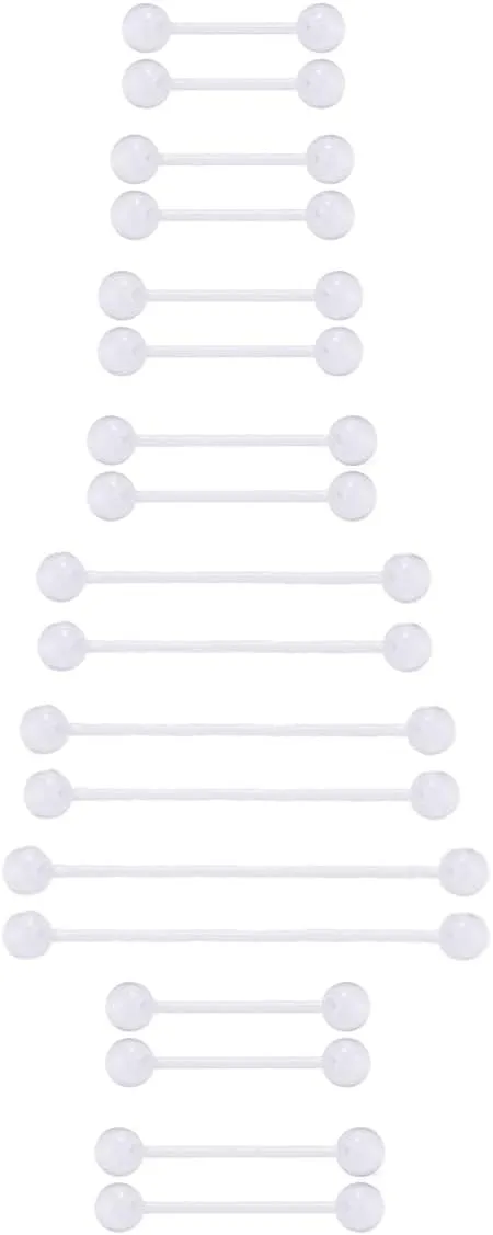 DATOA 18Pcs Clear Tongue Rings Retainer 14G Flexible Acrylic Straight Barbells Nipple/Tongue/Industrial Piercing Jewelry