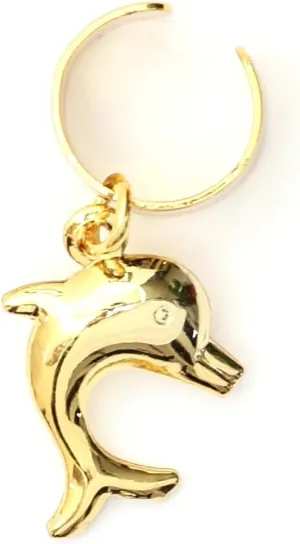 Dolphin Ear Cuff Wrap Dangling Gold Tone CC32 Vintage Ocean Animal Earring Fashion Jewelry
