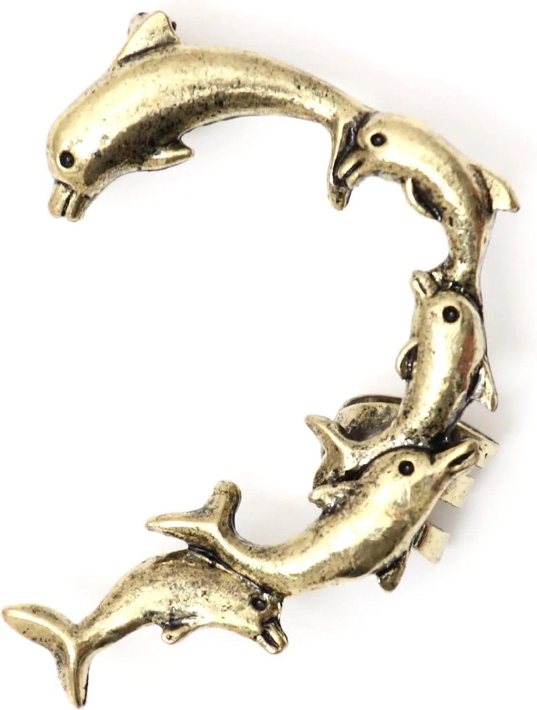 Dolphins Earring Ear Cuff Metal Wrap Porpoises CC26 Gold Tone Aquatic Ocean Fashion Jewelry