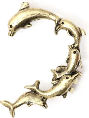 Dolphins Earring Ear Cuff Metal Wrap Porpoises CC26 Gold Tone Aquatic Ocean Fashion Jewelry