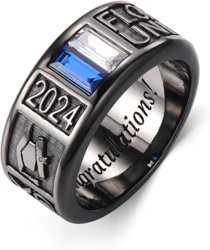 Dorunmo Customizable Band Class Ring for Men 925 Sterling Silver College Rings Mens High School Rings for Men Graduation Rings with Birthstone Graduation Jewelry Gift, 1/2/3 Pattern