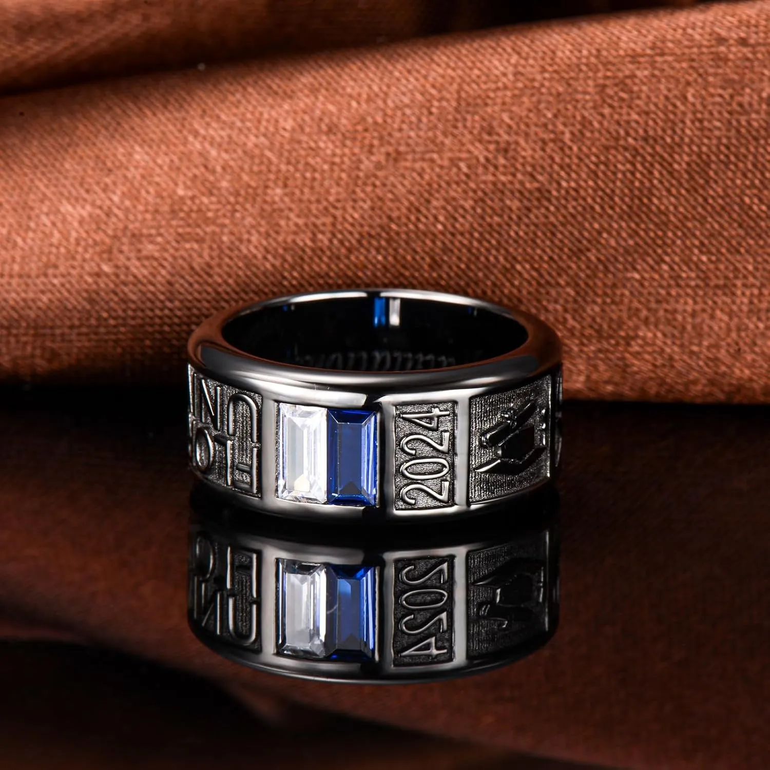 Dorunmo Customizable Band Class Ring for Men 925 Sterling Silver College Rings Mens High School Rings for Men Graduation Rings with Birthstone Graduation Jewelry Gift, 1/2/3 Pattern