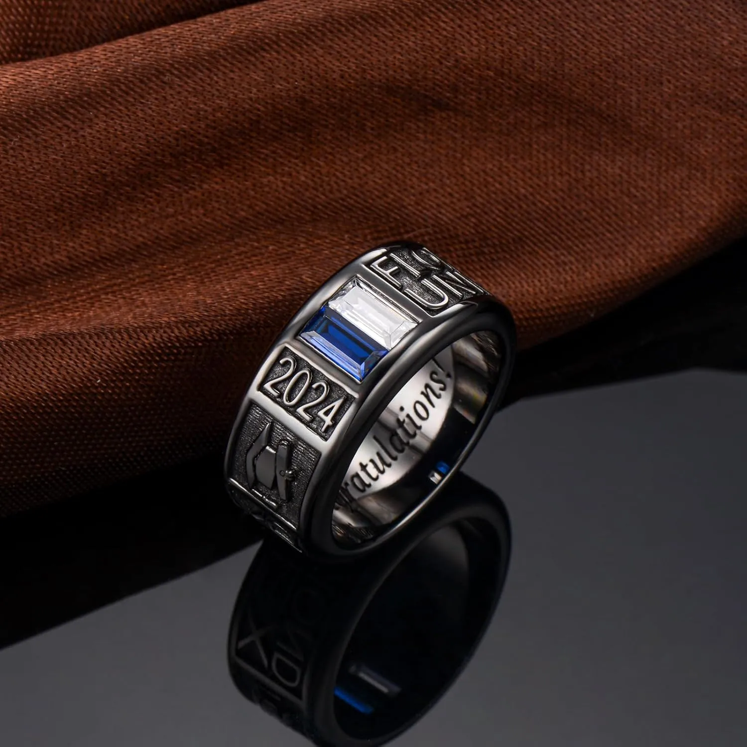 Dorunmo Customizable Band Class Ring for Men 925 Sterling Silver College Rings Mens High School Rings for Men Graduation Rings with Birthstone Graduation Jewelry Gift, 1/2/3 Pattern