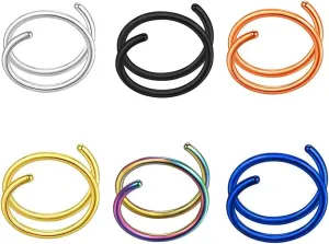 Double Hoop Nose Lip Ring Studs Nostril Cartilage Piercing Single Piercing Double Spiral Nose Rings Earring for Unisex 6PCS