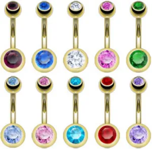 Double Press Fit Jeweled Gold IP Over 316L Surgical Steel WildKlass Belly Button Rings (Sold by Piece)