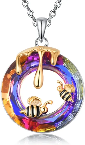Dreamboat Sterling Silver Honey Bee Pendant Necklace for Women - Crystal Bee Jewelry Gift