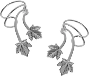 Ear Charms Maple Leaf Short Wave Ear Cuff Non-pierced Earring Wrap Pair in Rhodium overSterling Silver
