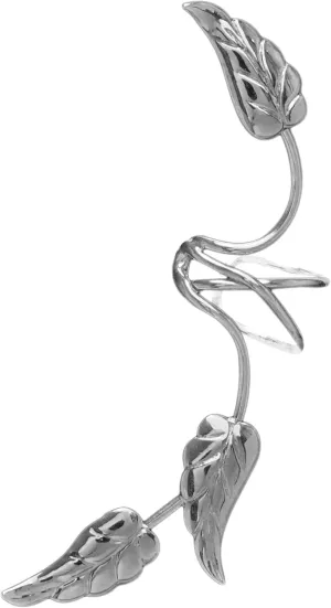 Ear Charm's Non-Pierced S/W Leaf Full Ear Spray Ear Cuff in Rhodium on Silver Left Earring Cuff