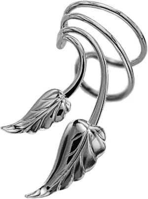 Ear Charms Southwest 2 Leaf Short Rhodium on Silver Wave Ear Cuff Earring Wraps