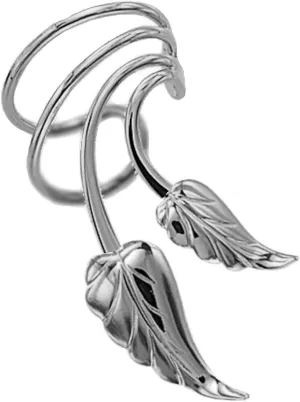 Ear Charms Southwest 2 Leaf Short Rhodium on Silver Wave Ear Cuff Earring Wraps