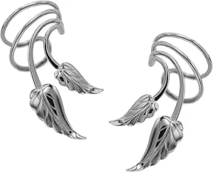 Ear Charms Southwest 2 Leaf Short Rhodium on Silver Wave Ear Cuff Earring Wraps