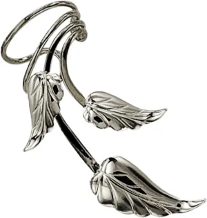 Ear Charms Southwest 3 Leaf Long Wave Ear Cuff Earring Wraps Rhodium on Silver