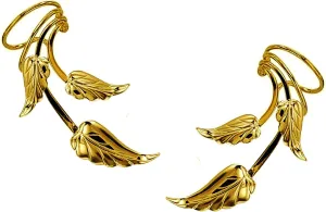 Ear Charms Southwest 3 Leaf Long Wave Ear Cuff non-pierced Earring Wrap Pair in Gold on Silver